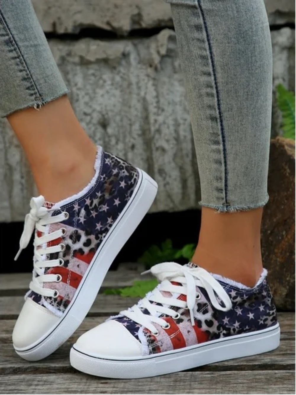 Casual Patriotic American and Leopard Print Flag Print Canvas Low-Top Sneakers